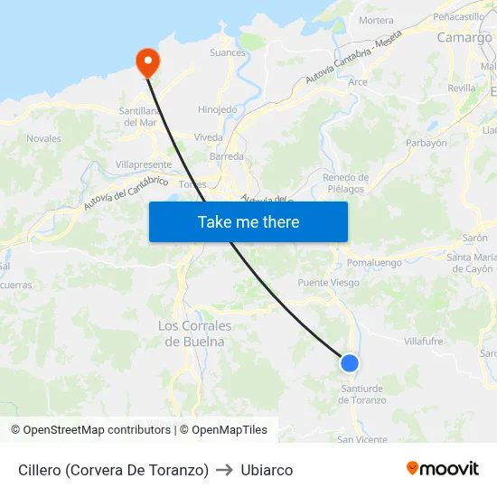 Cillero (Corvera De Toranzo) to Ubiarco map