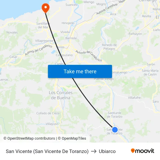 San Vicente (San Vicente De Toranzo) to Ubiarco map