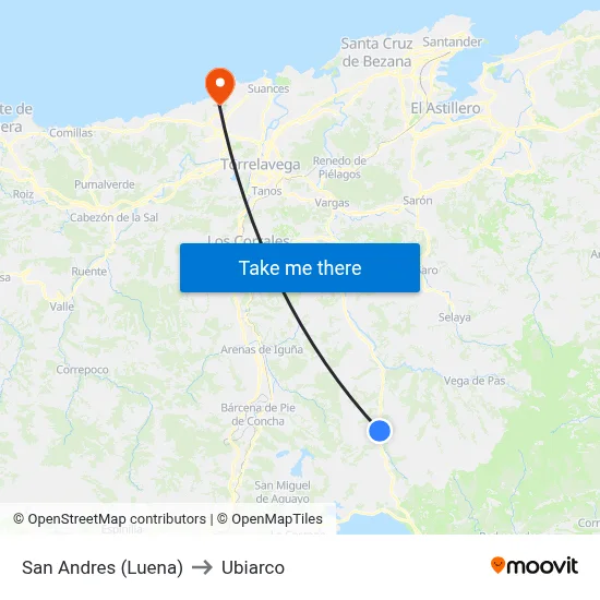 San Andres (Luena) to Ubiarco map