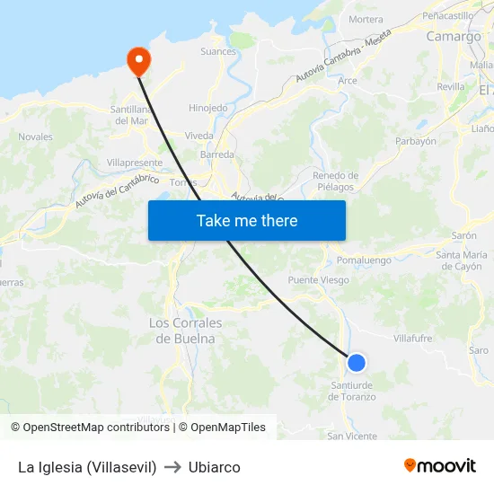 La Iglesia (Villasevil) to Ubiarco map