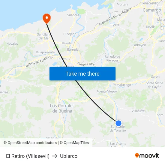 El Retiro (Villasevil) to Ubiarco map