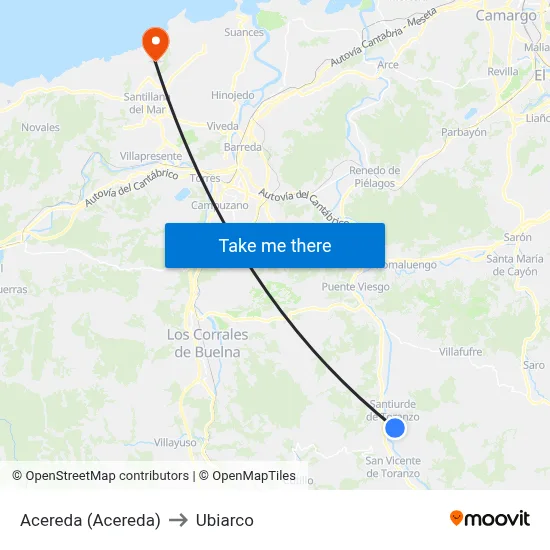 Acereda (Acereda) to Ubiarco map