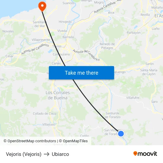 Vejoris (Vejoris) to Ubiarco map