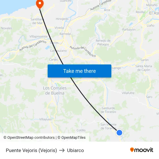 Puente Vejoris (Vejoris) to Ubiarco map