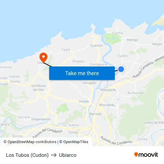 Los Tubos (Cudon) to Ubiarco map