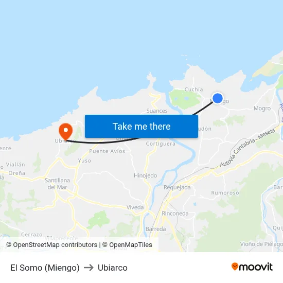 El Somo (Miengo) to Ubiarco map