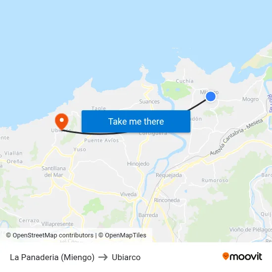 La Panaderia (Miengo) to Ubiarco map