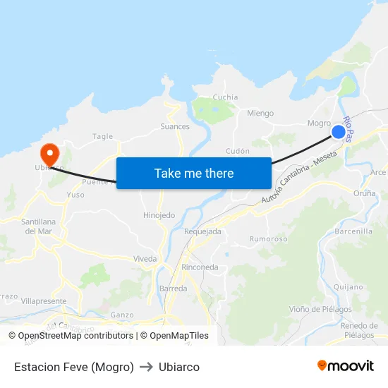 Estacion Feve (Mogro) to Ubiarco map