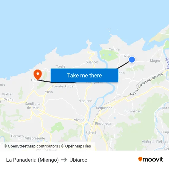 La Panaderia (Miengo) to Ubiarco map