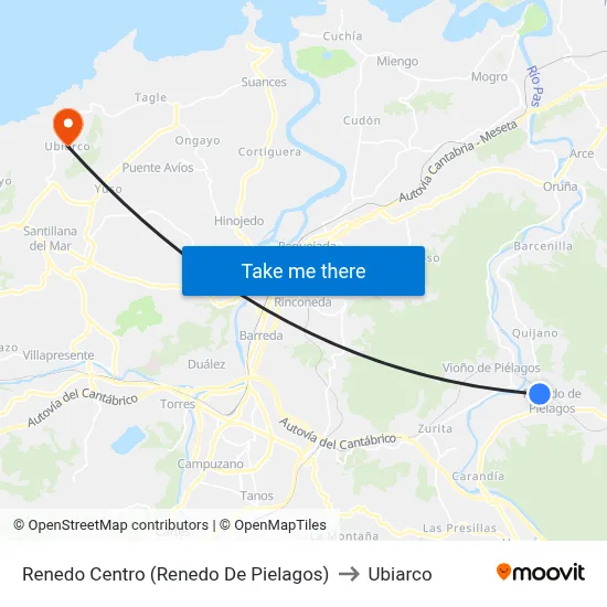 Renedo Centro (Renedo De Pielagos) to Ubiarco map