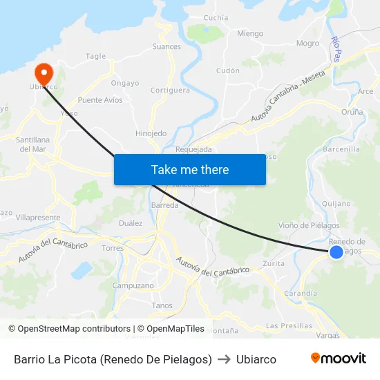 Barrio La Picota (Renedo De Pielagos) to Ubiarco map