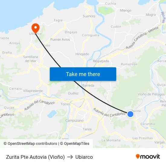 Zurita Pte Autovia (Vioño) to Ubiarco map