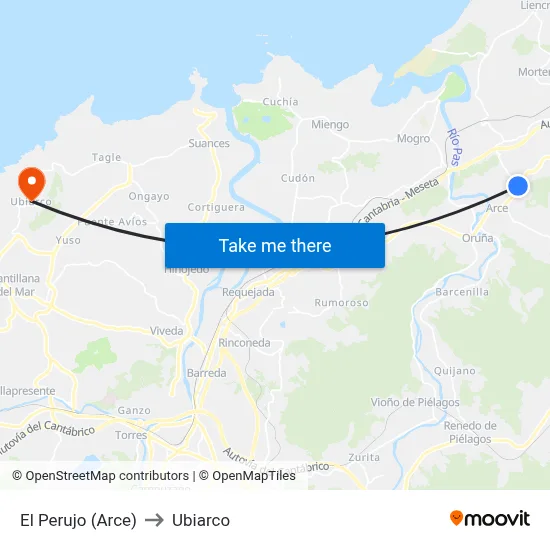 El Perujo (Arce) to Ubiarco map