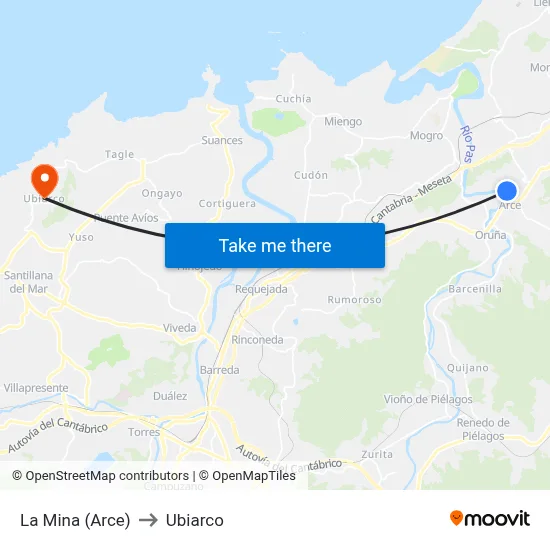 La Mina (Arce) to Ubiarco map