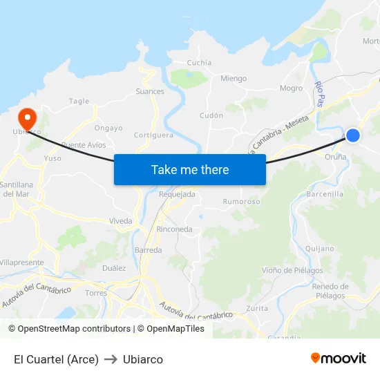 El Cuartel (Arce) to Ubiarco map