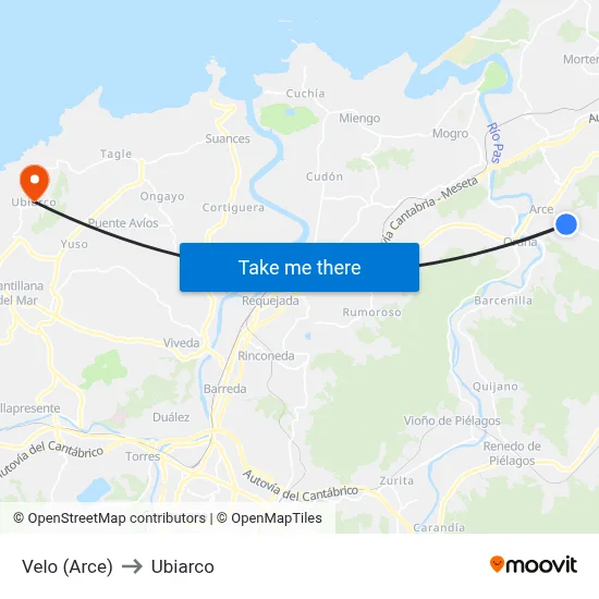 Velo (Arce) to Ubiarco map