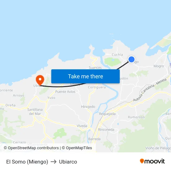 El Somo (Miengo) to Ubiarco map