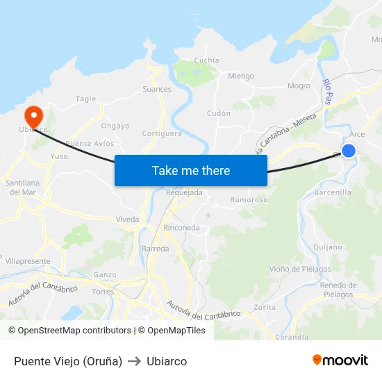 Puente Viejo (Oruña) to Ubiarco map