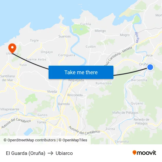 El Guarda (Oruña) to Ubiarco map
