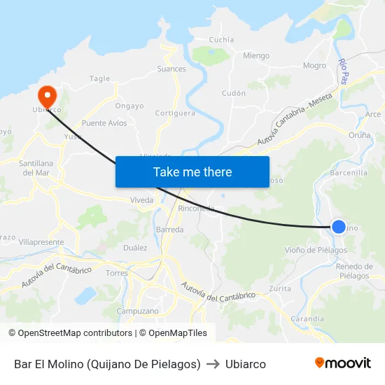 Bar El Molino (Quijano De Pielagos) to Ubiarco map