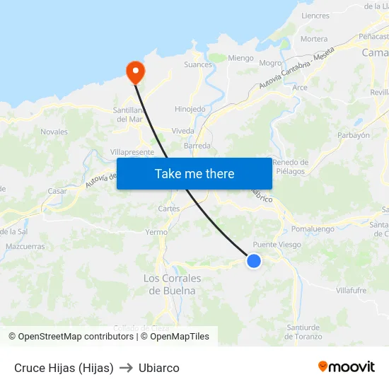Cruce Hijas (Hijas) to Ubiarco map