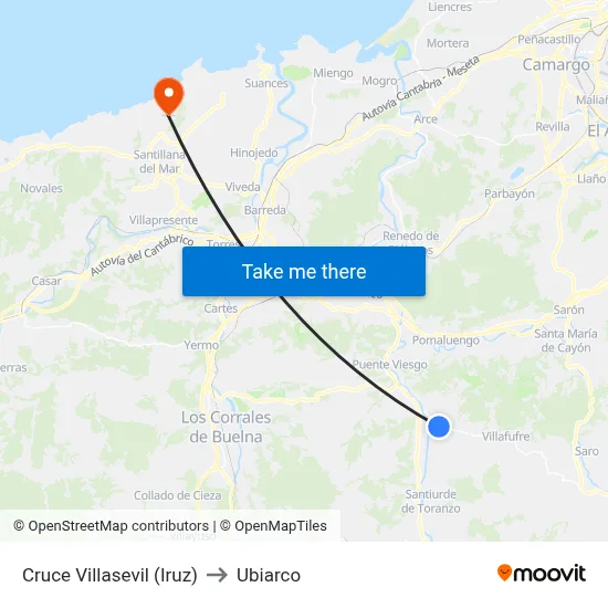 Cruce Villasevil (Iruz) to Ubiarco map