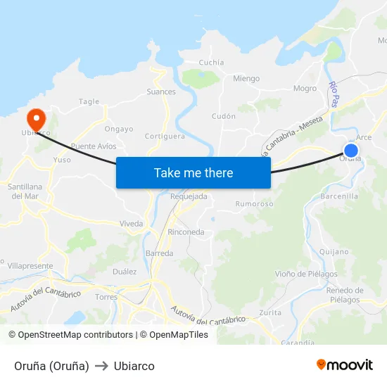 Oruña (Oruña) to Ubiarco map