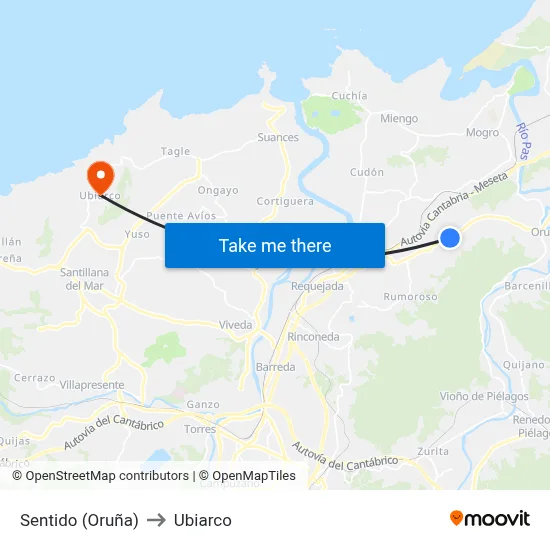 Sentido (Oruña) to Ubiarco map