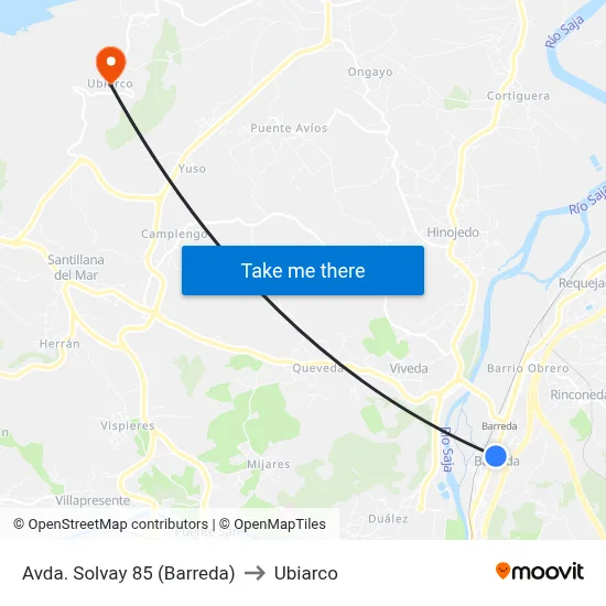 Avda. Solvay 85 (Barreda) to Ubiarco map