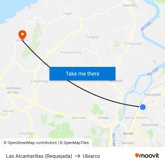 Las Alcantarillas (Requejada) to Ubiarco map