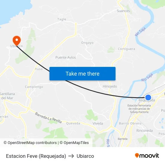 Estacion Feve (Requejada) to Ubiarco map