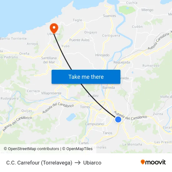 C.C. Carrefour (Torrelavega) to Ubiarco map