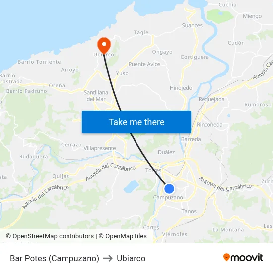 Bar Potes (Campuzano) to Ubiarco map