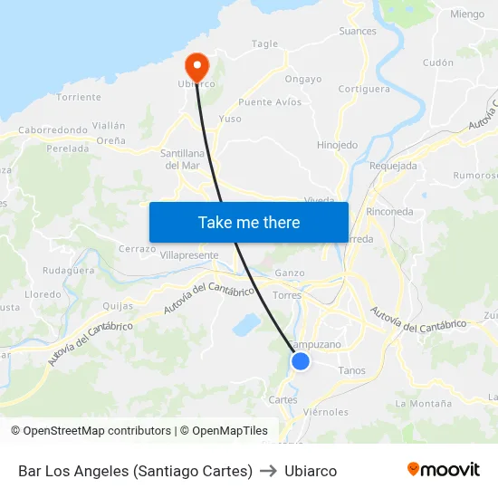 Bar Los Angeles (Santiago Cartes) to Ubiarco map