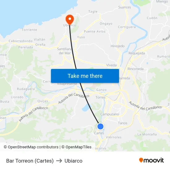 Bar Torreon (Cartes) to Ubiarco map