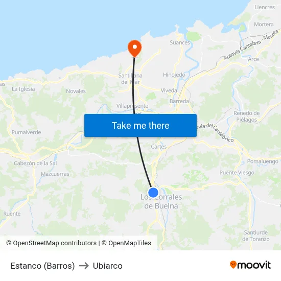 Estanco (Barros) to Ubiarco map