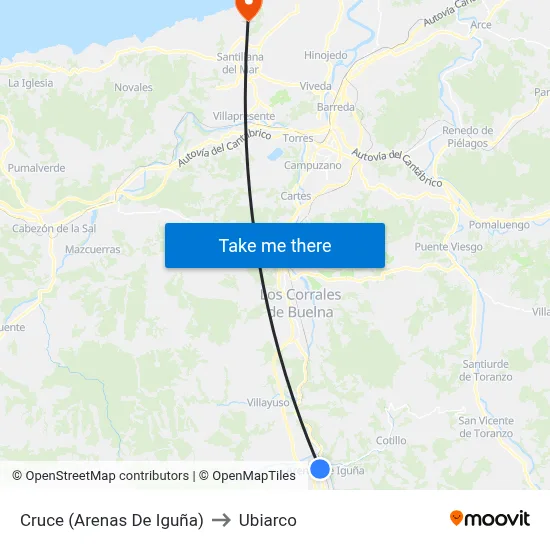 Cruce (Arenas De Iguña) to Ubiarco map