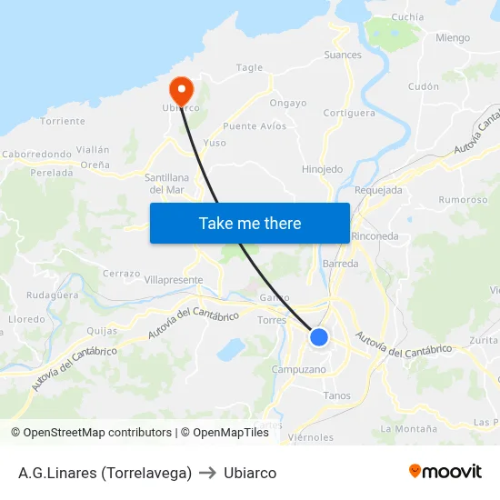 A.G.Linares (Torrelavega) to Ubiarco map