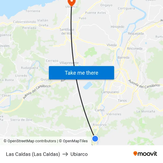 Las Caldas (Las Caldas) to Ubiarco map