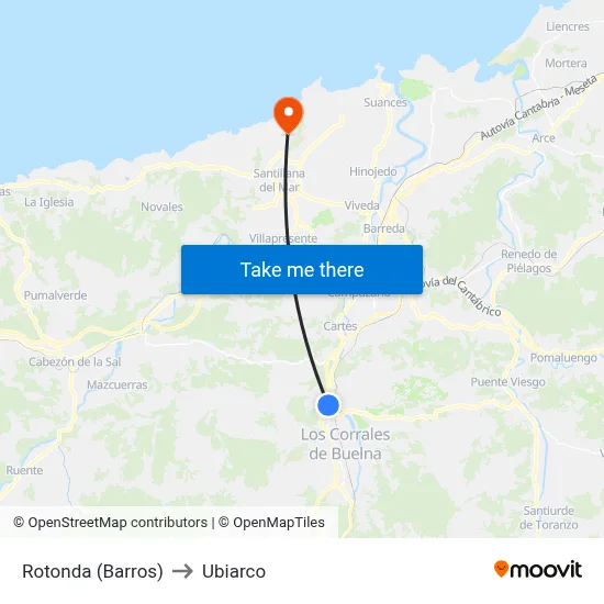 Rotonda (Barros) to Ubiarco map