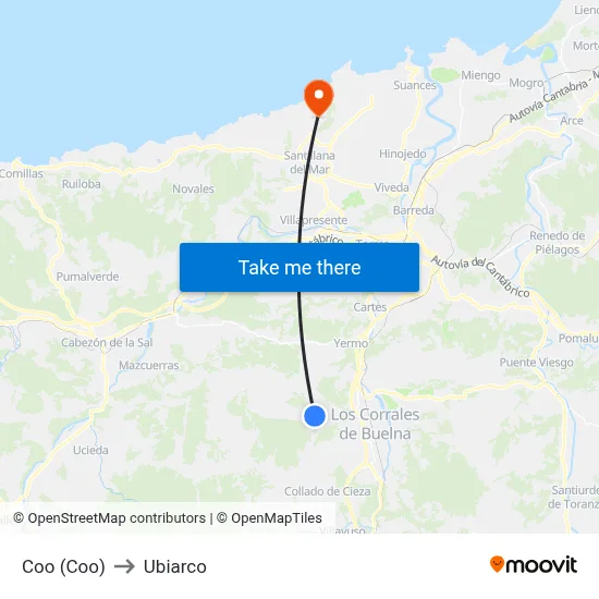 Coo (Coo) to Ubiarco map