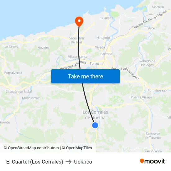 El Cuartel (Los Corrales) to Ubiarco map