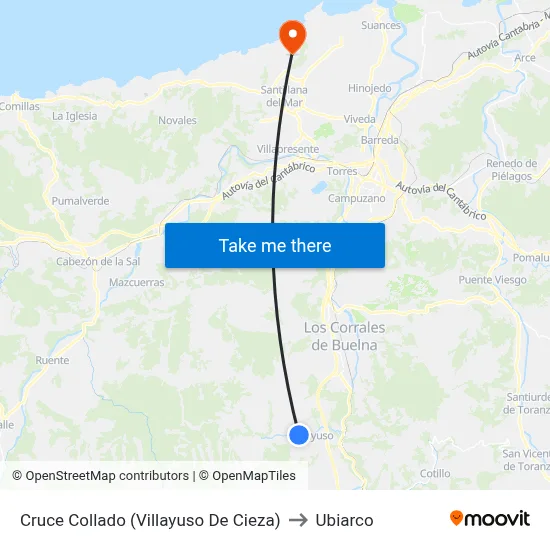 Cruce Collado (Villayuso De Cieza) to Ubiarco map