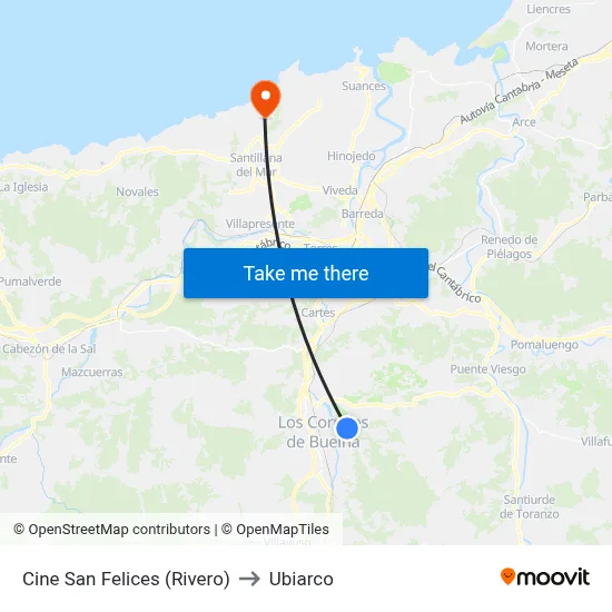 Cine San Felices (Rivero) to Ubiarco map