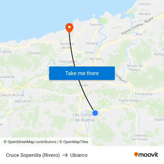 Cruce Sopenilla (Rivero) to Ubiarco map