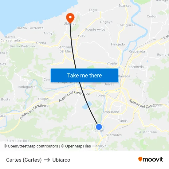 Cartes (Cartes) to Ubiarco map