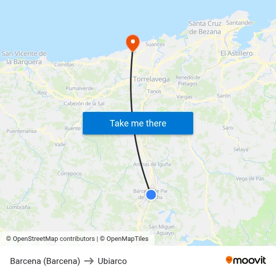 Barcena (Barcena) to Ubiarco map