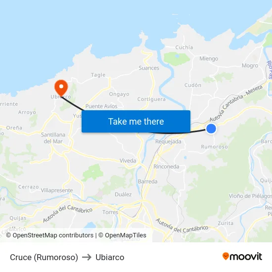 Cruce (Rumoroso) to Ubiarco map