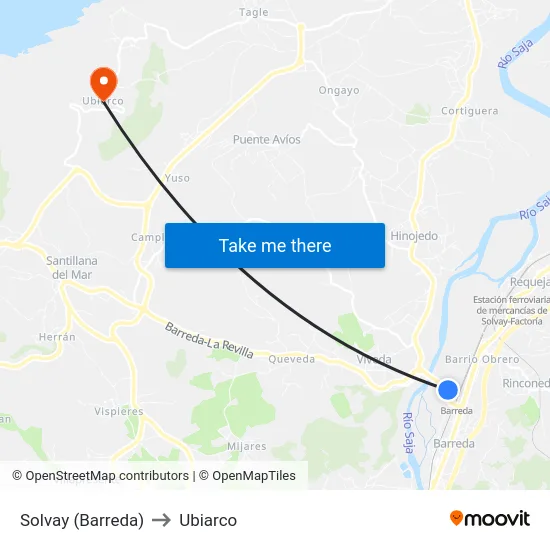 Solvay (Barreda) to Ubiarco map