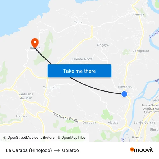 La Caraba (Hinojedo) to Ubiarco map